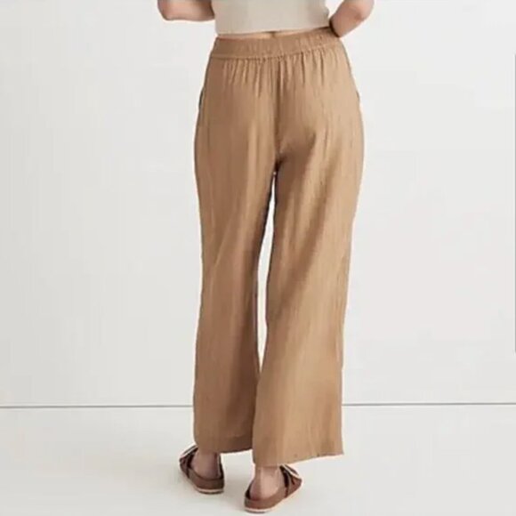 MADEWELL (NWT) Khaki Crinkle Crepe Pull On Wide Leg Cropped Pants, Size S - Picture 2 of 12
